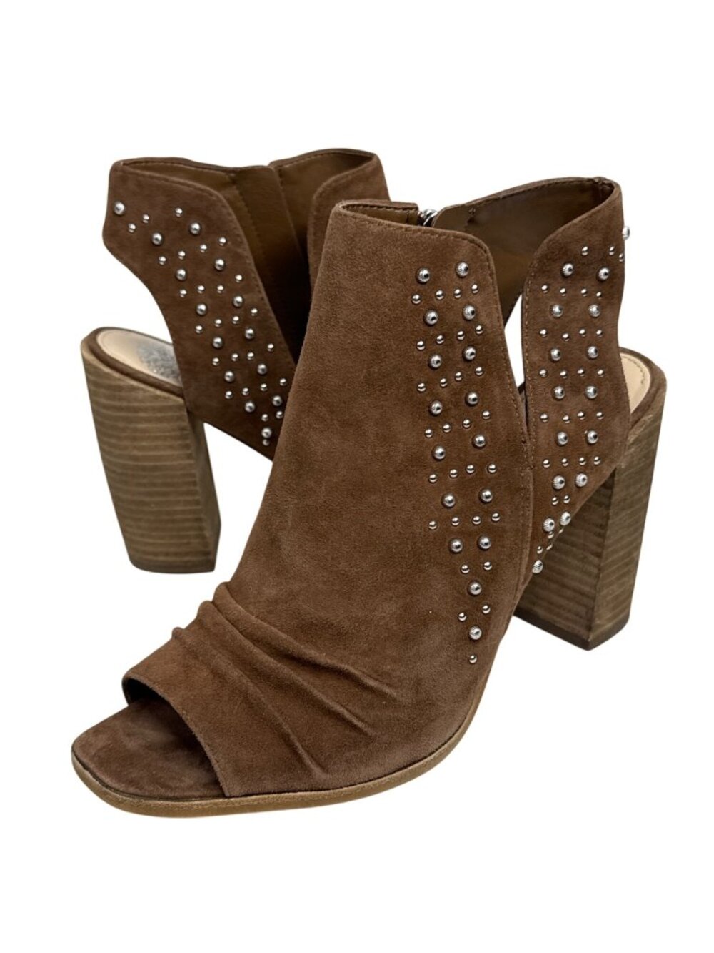 Vince Camuto Womens 10 Brown Suede Studded Peep Toe Booties Boho Western